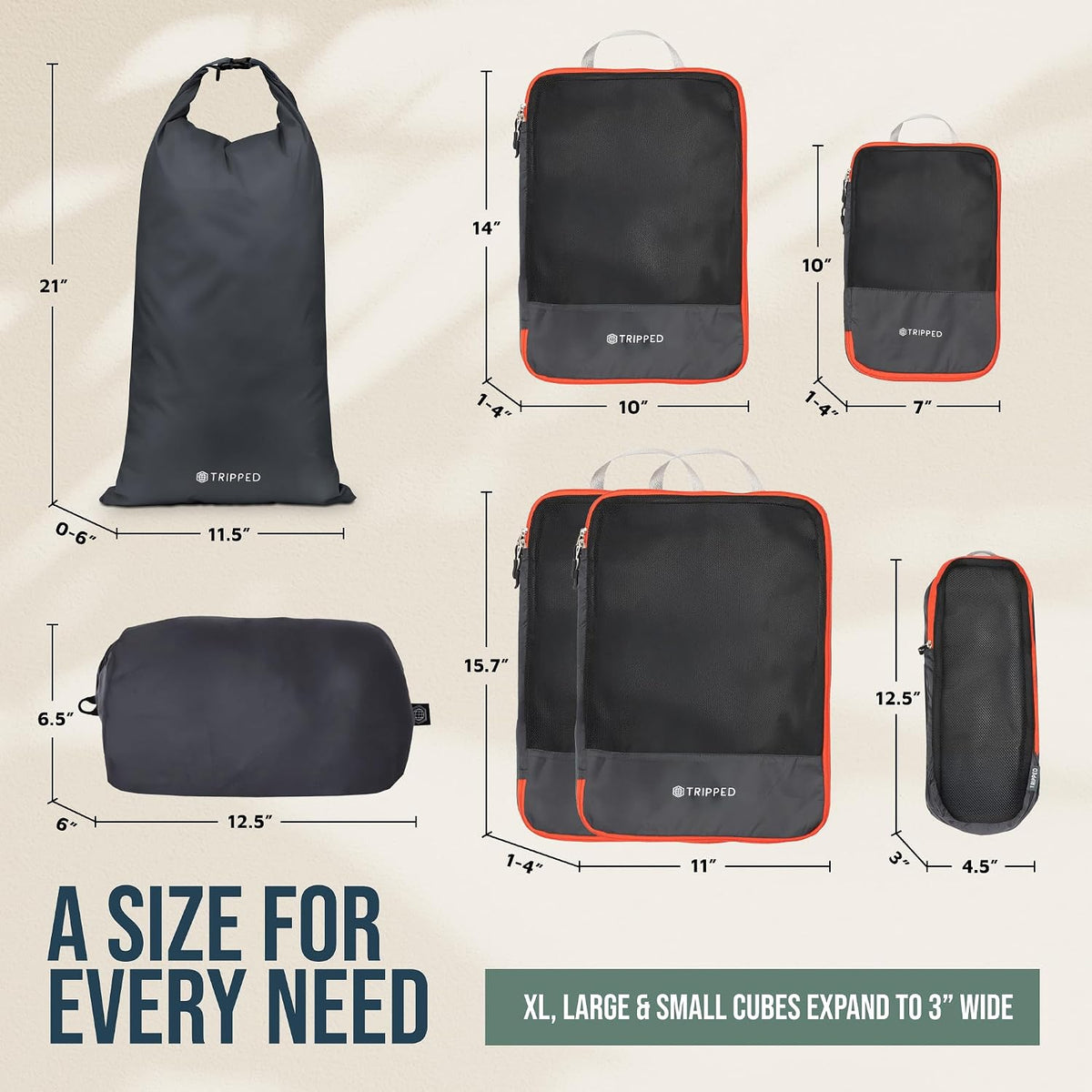 Large Compression Packing Cubes 7-Piece Set for Travel