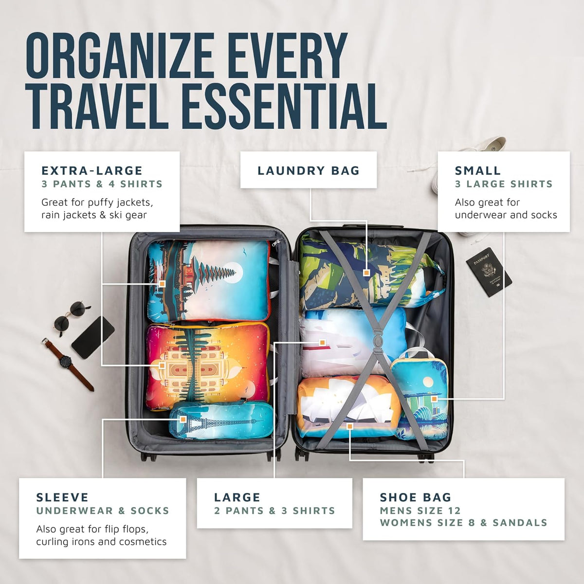 Large Compression Packing Cubes 7-Piece Set for Travel
