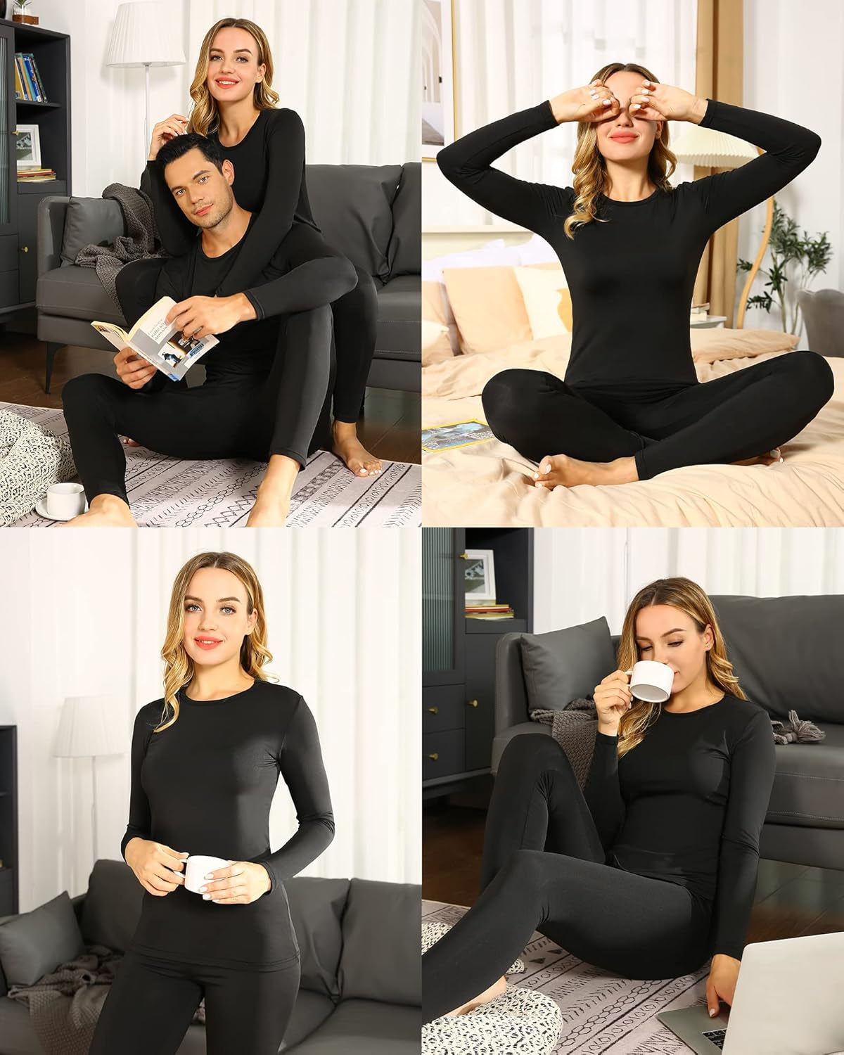 Thermal Underwear for Women Fleece Lined Long Johns Base Layer Thermals Top and Bottom Set Cold Weather