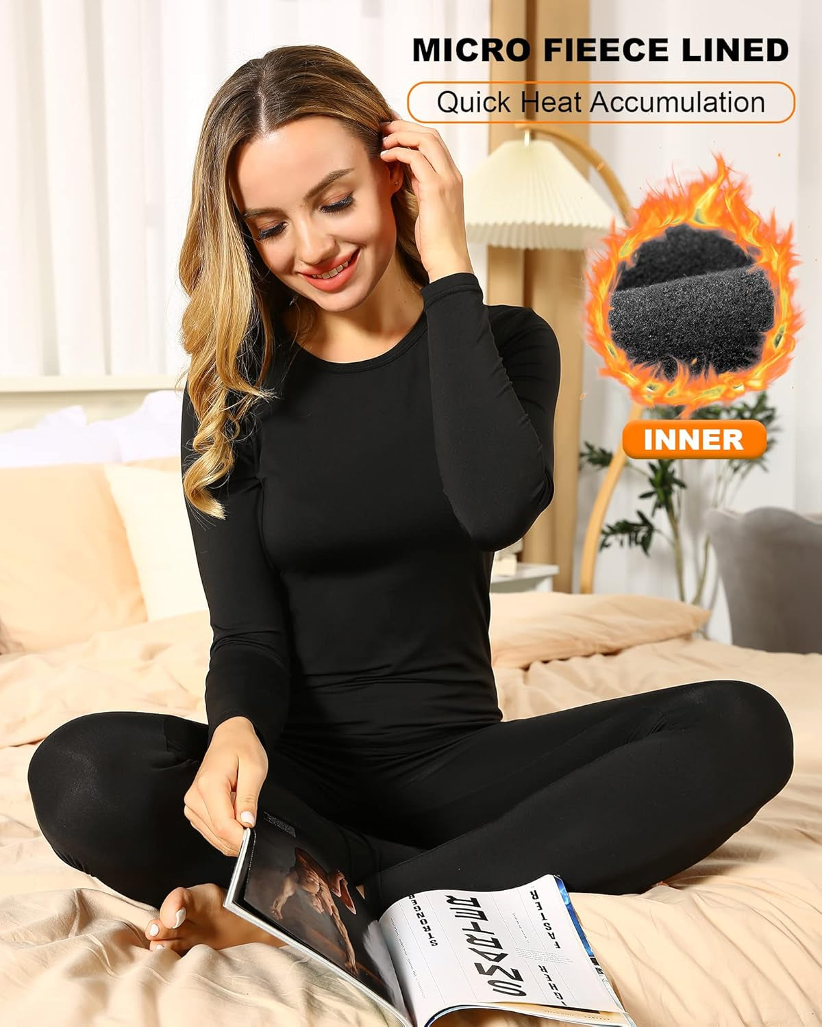 Thermal Underwear for Women Fleece Lined Long Johns Base Layer Thermals Top and Bottom Set Cold Weather