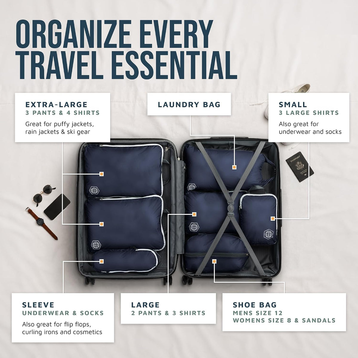 Large Compression Packing Cubes 7-Piece Set for Travel