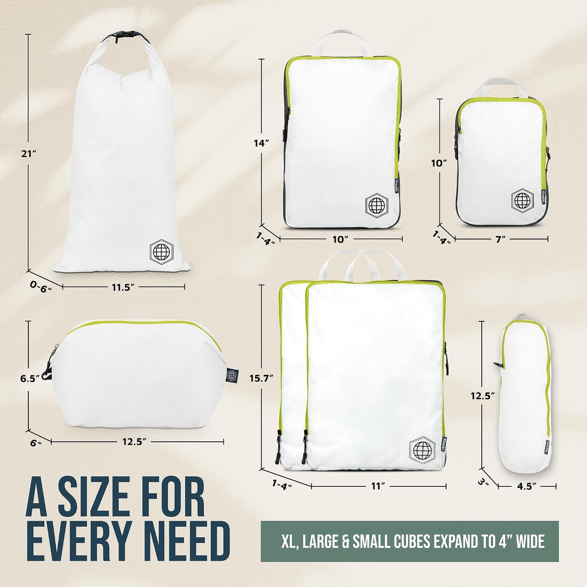 Large Compression Packing Cubes 7-Piece Set for Travel